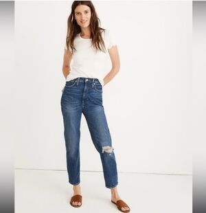 Madewell The Mom Jean Stretch | 31 | Distressed Denim High Waist Medium Wash